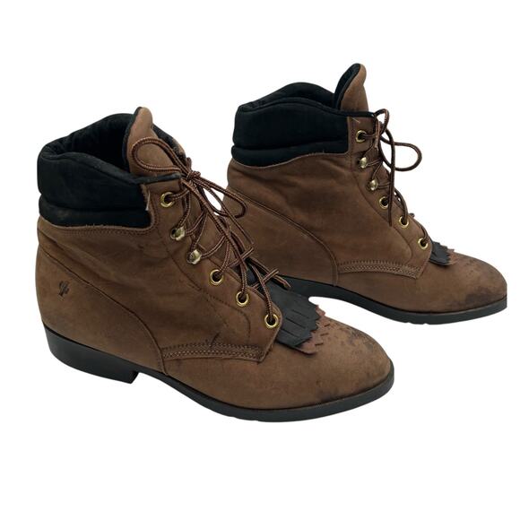 Laredo Shoes - Vintage Laredo Womens Size 7M Granny Work Boots Brown Suede Leather Lace Up